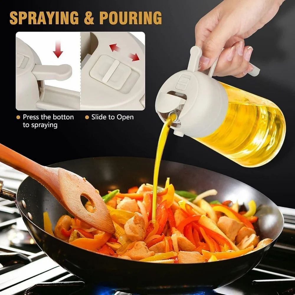 2 in 1 Oil Sprayer and Oil Dispenser Bottle for Kitchen 500ml, Glass Oil Bottle with Premium Nozzle, Oil Sprayer for Air Fryer, Salad,BBQ,Roasting (Multi Color) (Pack of 1)