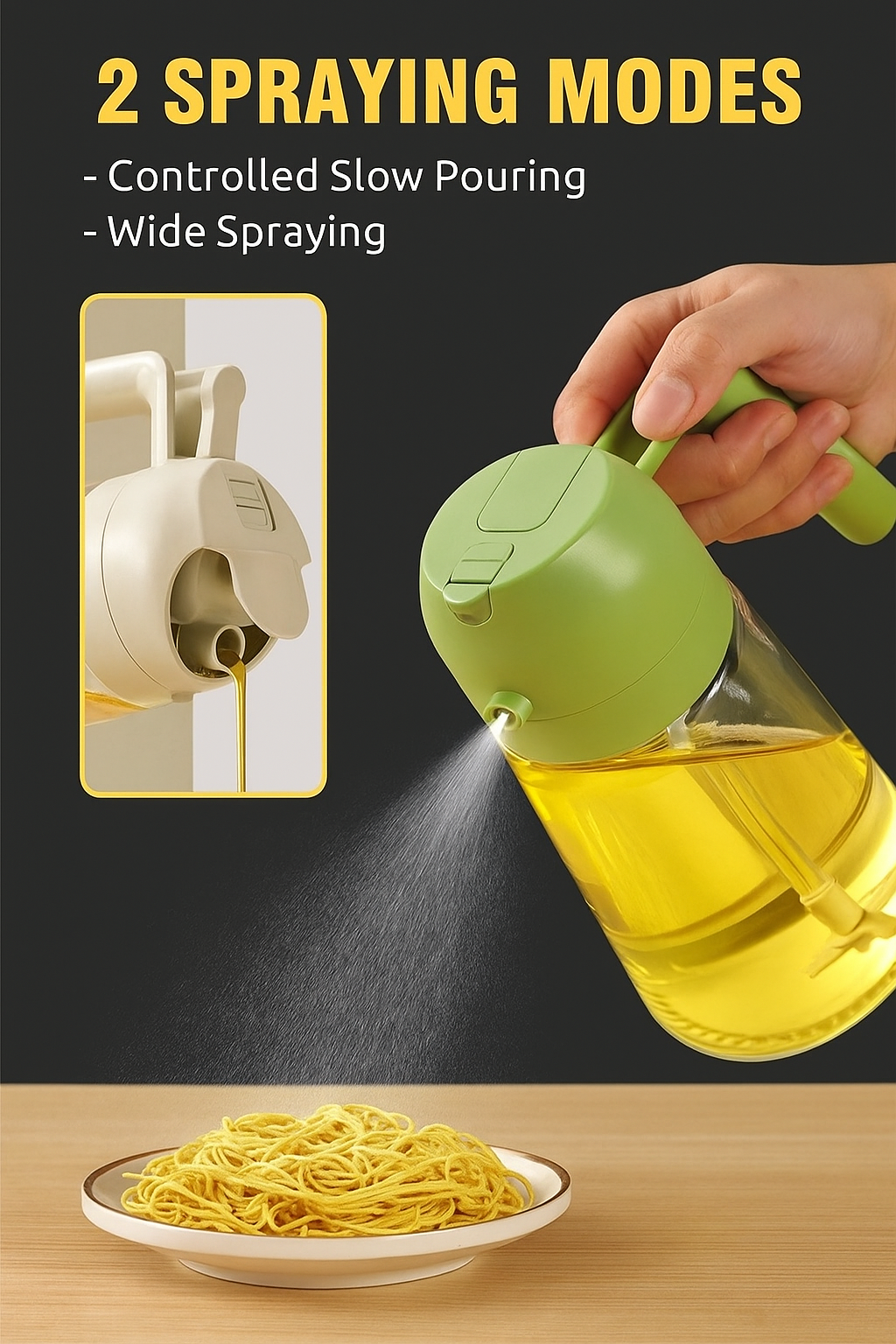 2 in 1 Oil Sprayer and Oil Dispenser Bottle for Kitchen 500ml, Glass Oil Bottle with Premium Nozzle, Oil Sprayer for Air Fryer, Salad,BBQ,Roasting (Multi Color) (Pack of 1)