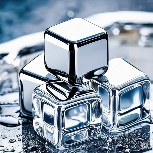Stainless Steel Stones Set, typically including 8 metal ice cubes, tongs, and a storage tray.