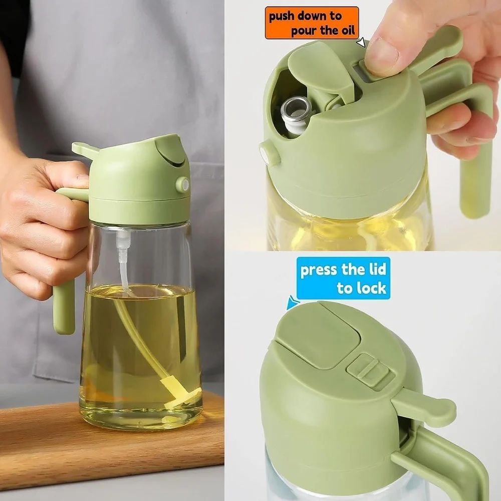 2 in 1 Oil Sprayer and Oil Dispenser Bottle for Kitchen 500ml, Glass Oil Bottle with Premium Nozzle, Oil Sprayer for Air Fryer, Salad,BBQ,Roasting (Multi Color) (Pack of 1)