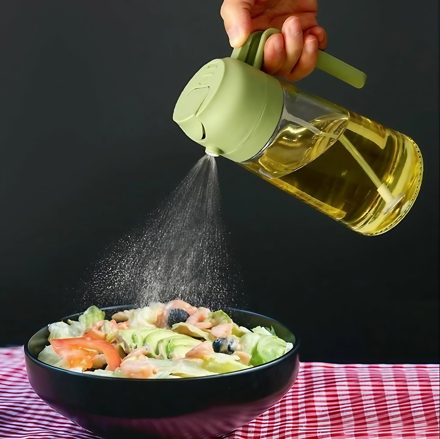 2 in 1 Oil Sprayer and Oil Dispenser Bottle for Kitchen 500ml, Glass Oil Bottle with Premium Nozzle, Oil Sprayer for Air Fryer, Salad,BBQ,Roasting (Multi Color) (Pack of 1)